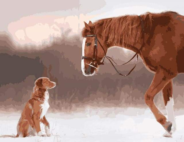 Horse and Dog in the Snow Paint By Numbers Kit