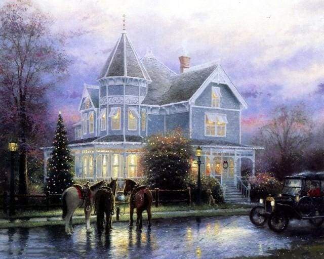 Horses in front of the House Paint By Numbers Kit