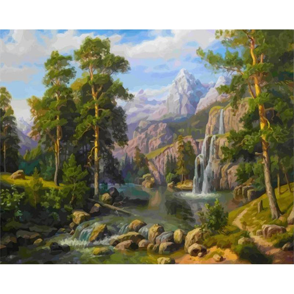 Landscape Of A Waterfall Paint By Numbers Kit