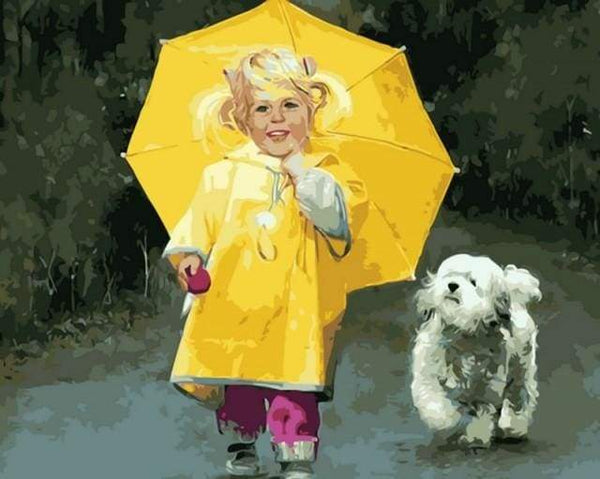 Little Girl in Yellow and Small Dog Paint By Numbers Kit