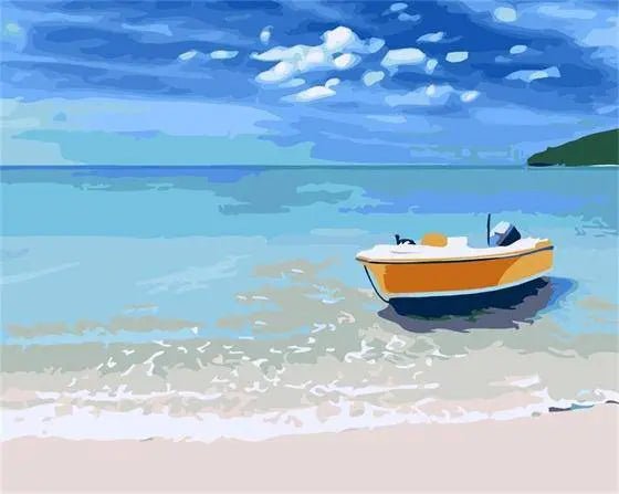 Lonely Boat In Seashore Paint By Numbers Kit