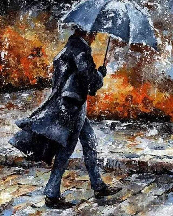 Man walking in the Rain Paint By Numbers Kit