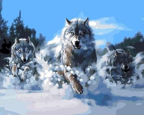 Pack of Wolves in the Snow Paint By Numbers Kit