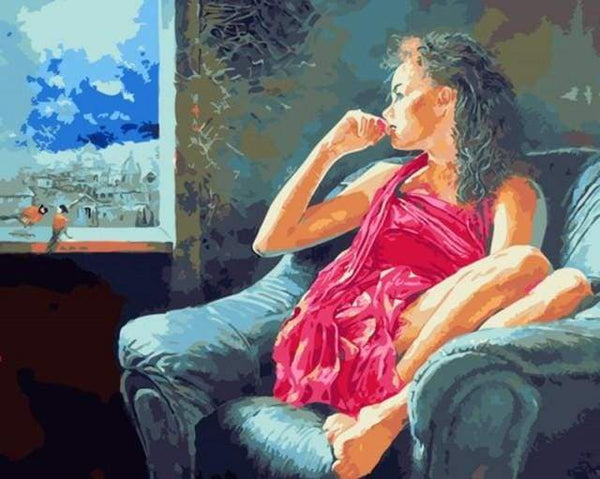 Pensive woman near the window Paint By Numbers Kit