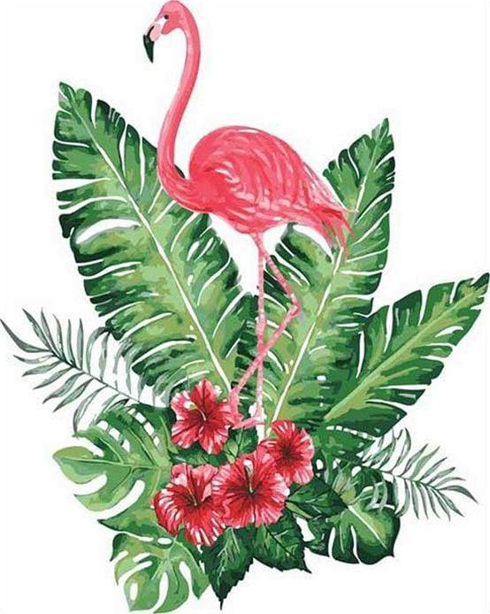 Pink Flamingo and Flowers Paint By Numbers Kit