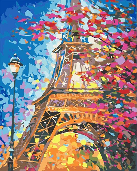 Pink Flower and Eiffel Tower Paint By Numbers Kit