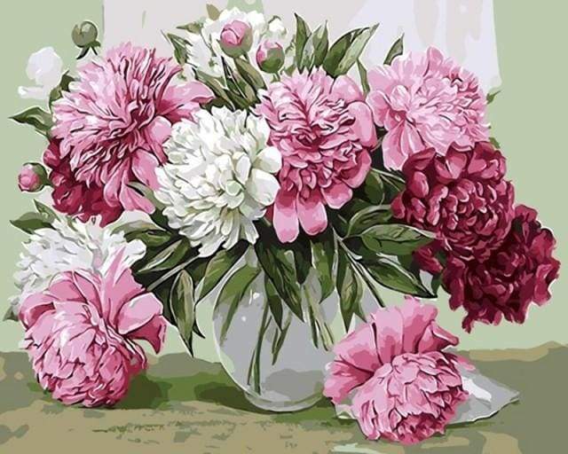 Pretty Peonies in Transparent Vase Paint By Numbers Kit
