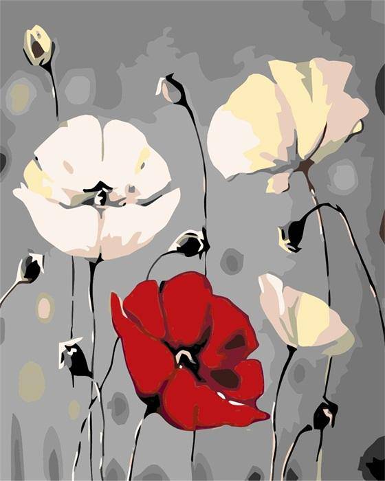 Red and White Flowers Paint By Numbers Kit