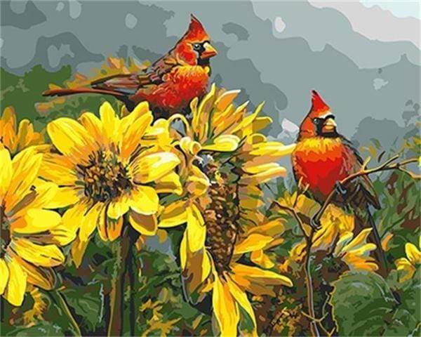 Red Birds and Sunflowers Paint By Numbers Kit