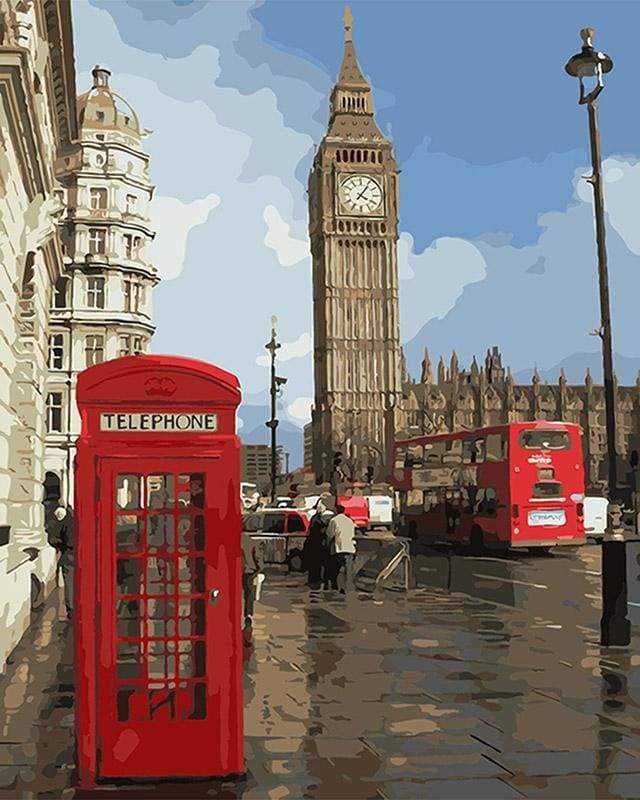 Red telephone box in London Paint By Numbers Kit
