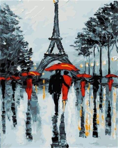 Romantic couples near the Eiffel Tower Paint By Numbers Kit