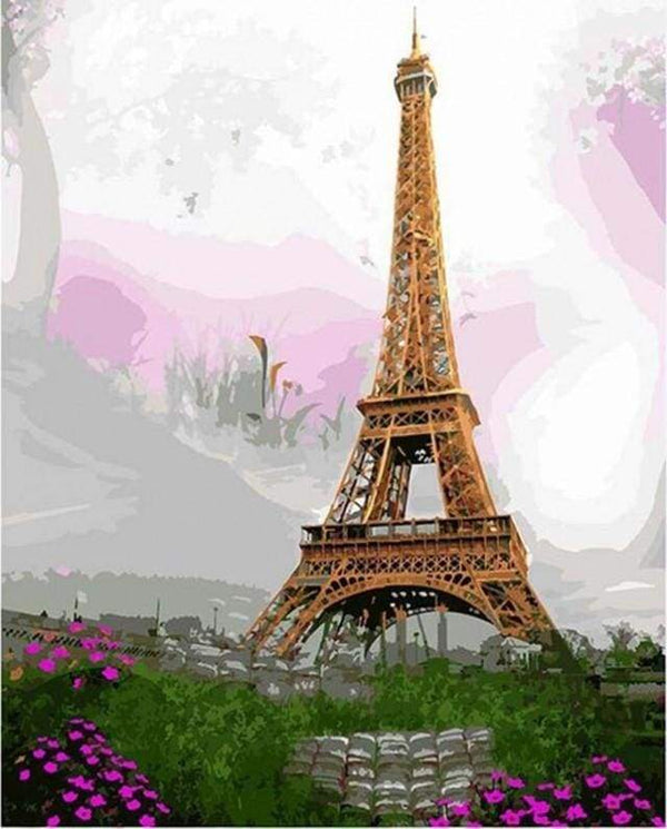 Romantic Eiffel Tower with Flowers Paint By Numbers Kit