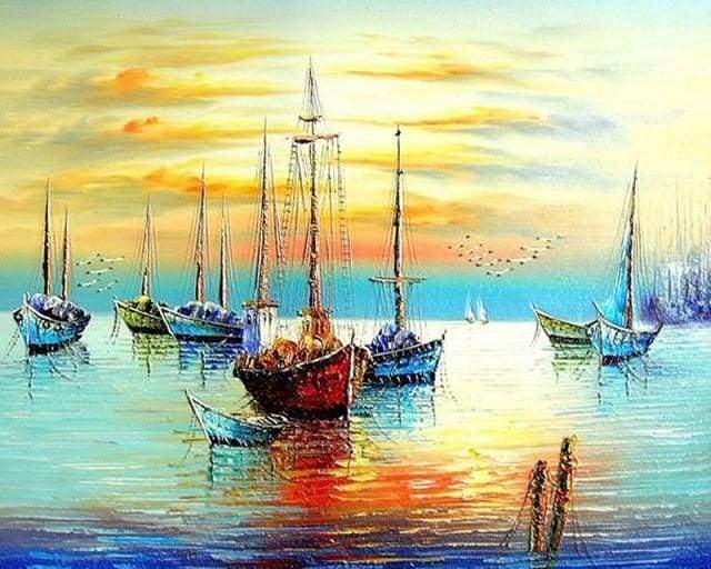 Sailboats at the Port Paint By Numbers Kit