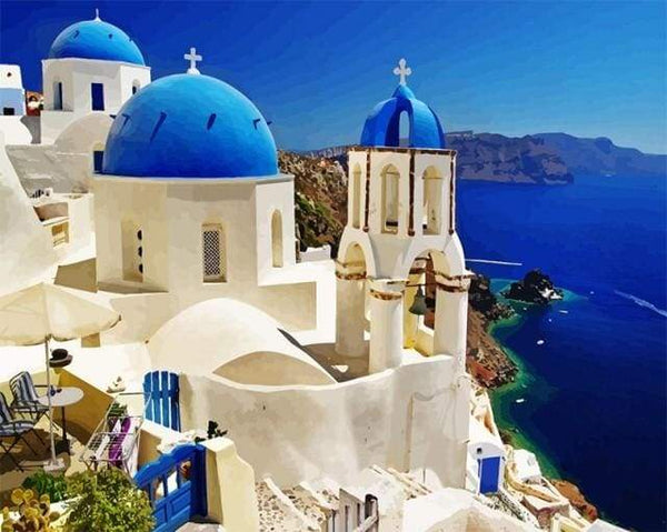 Santorini Blue White Paint By Numbers Kit