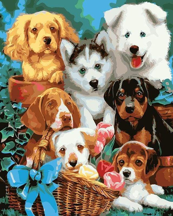 Small Dogs in a Basket Paint By Numbers Kit