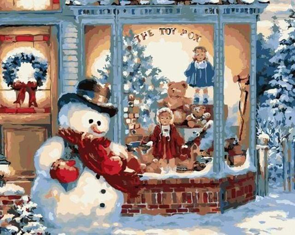 Snowman and Store Paint By Numbers Kit