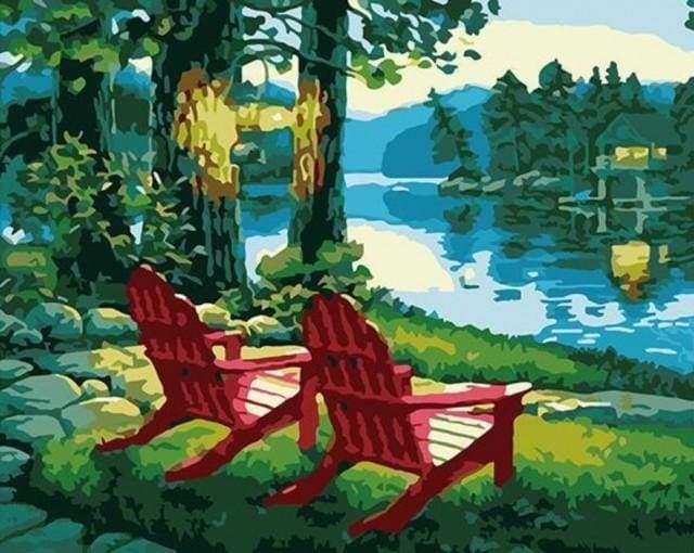 Sun Loungers on Lake Paint By Numbers Kit