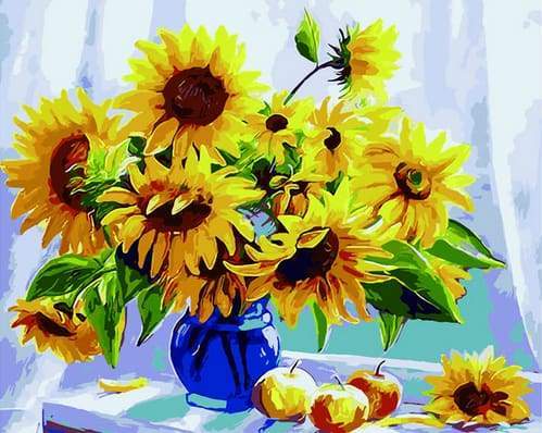 Sunflowers in a Blue Vase and Fruits Paint By Numbers Kit