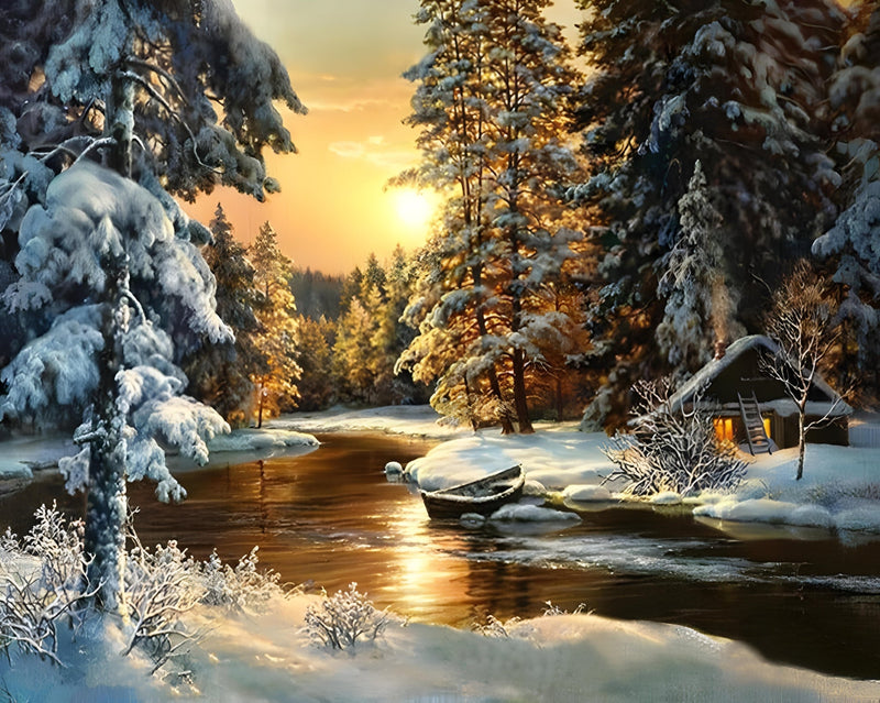 Sunrise Over A Snowy Landscape Paint By Numbers Kit