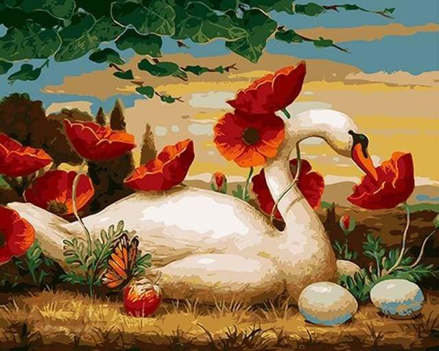 Swan and Poppies Paint By Numbers Kit