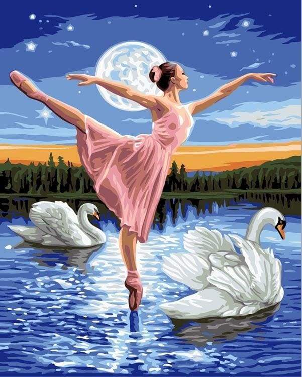 Swan Lake and Full Moon Paint By Numbers Kit