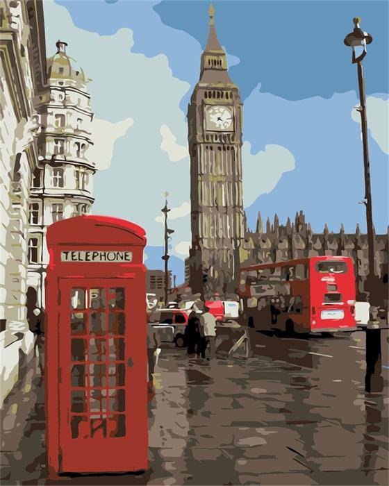 Telephone Booth and City Road Paint By Numbers Kit