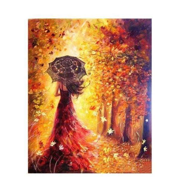 The Woman With The Autumn Umbrella Paint By Numbers Kit
