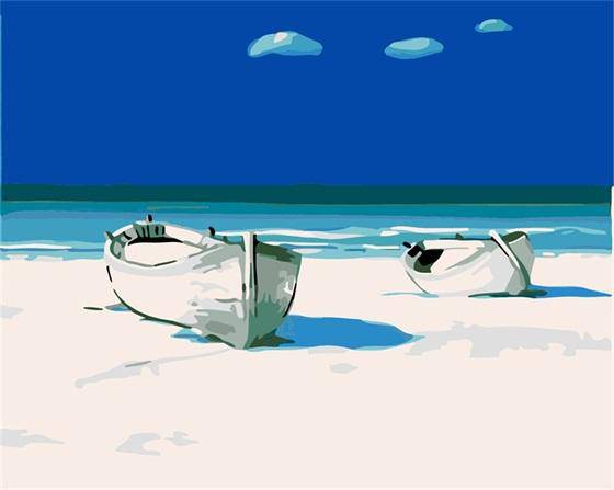 Two White Boats In Beach Paint By Numbers Kit