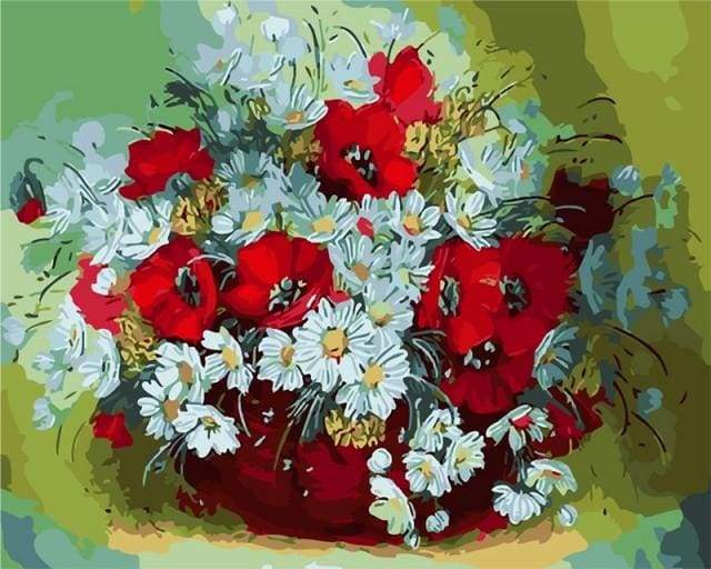 Vase of red and white flowers Paint By Numbers Kit