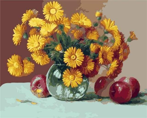Vase with Sunflowers and Apples Paint By Numbers Kit