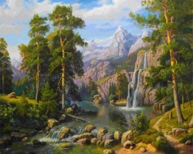 Waterfalls in the forest Paint By Numbers Kit