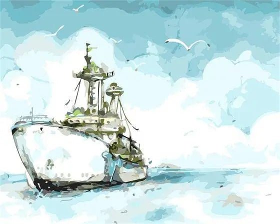 White Big Ship Paint By Numbers Kit