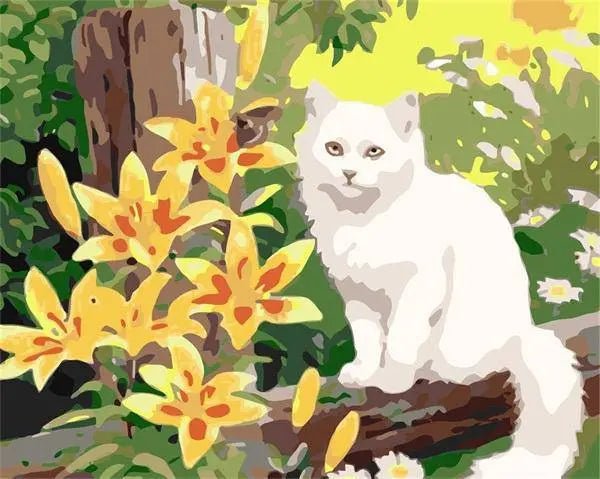 White Cat and Flower Paint By Numbers Kit