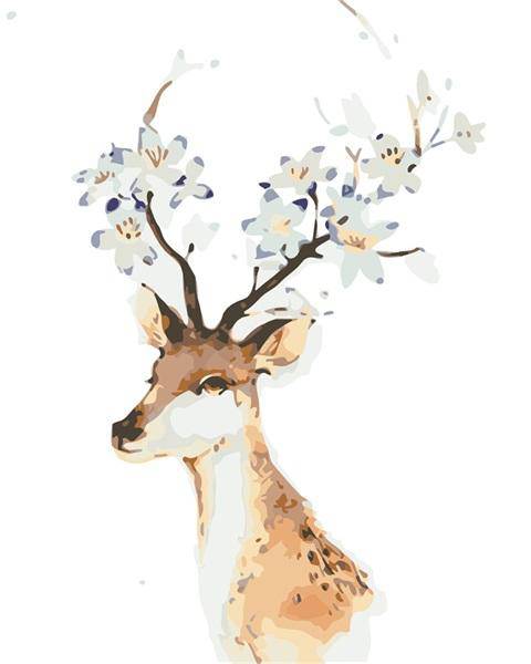 White Flower in Horn Deer Paint By Numbers Kit