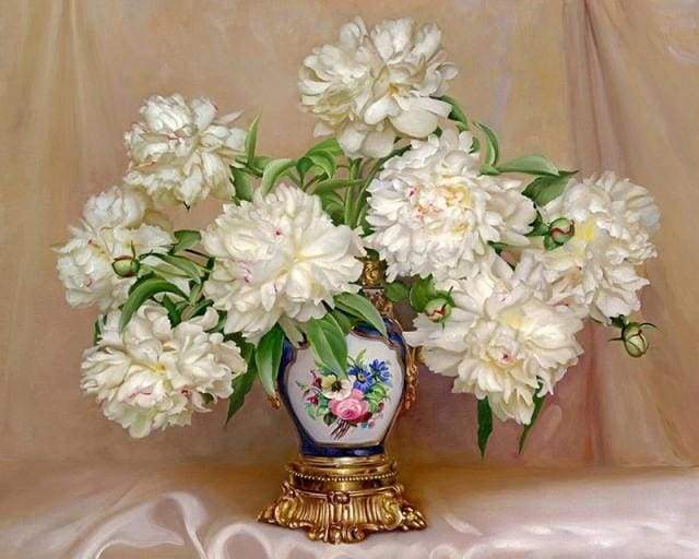 White flowers in precious vase Paint By Numbers Kit