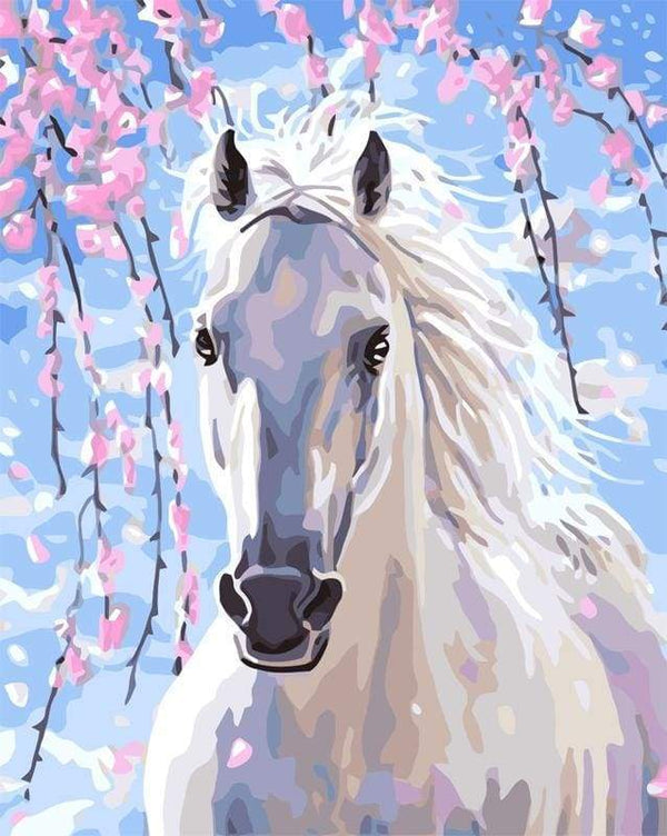 White Horse And Flowers Paint By Numbers Kit