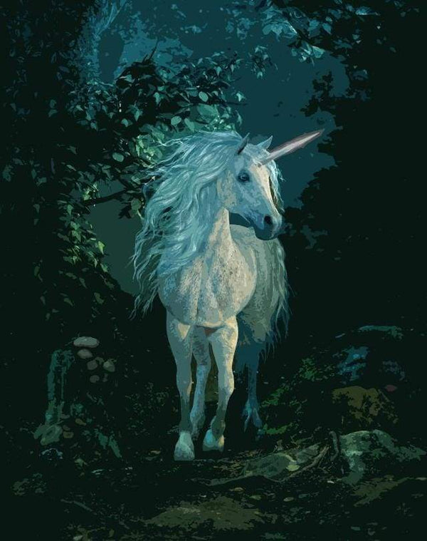 White Unicorn by Night Paint By Numbers Kit