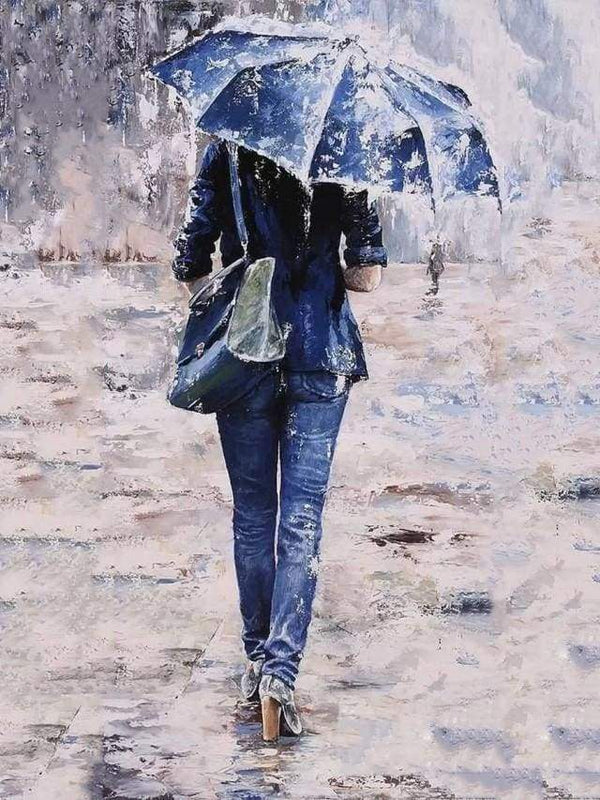 Woman dressed in blue under an umbrella Paint By Numbers Kit