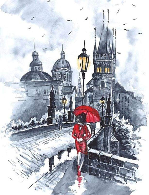 Woman in red and Umbrella Paint By Numbers Kit