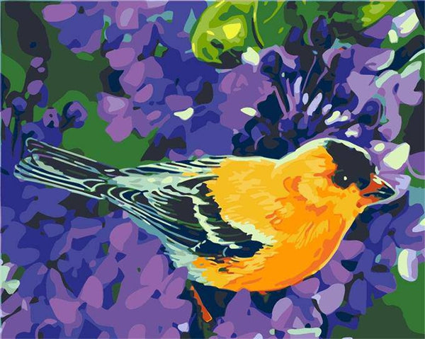 Yellow Bird and Purple Flower Paint By Numbers Kit