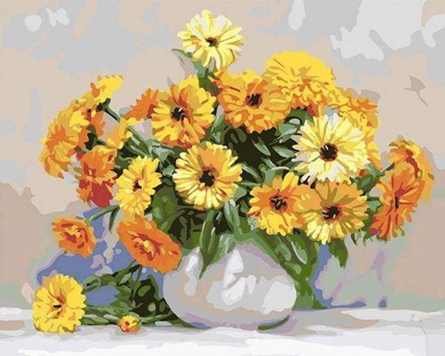 Yellow flowers in a White Vase Paint By Numbers Kit